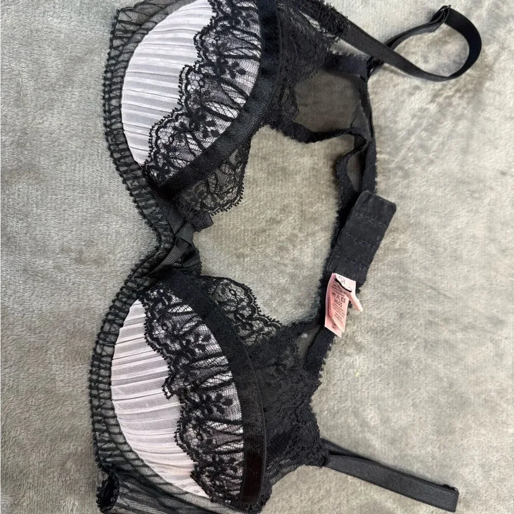 Agent Provocateur Black Pink Lace Bra 36C Knickers Forever Elegant